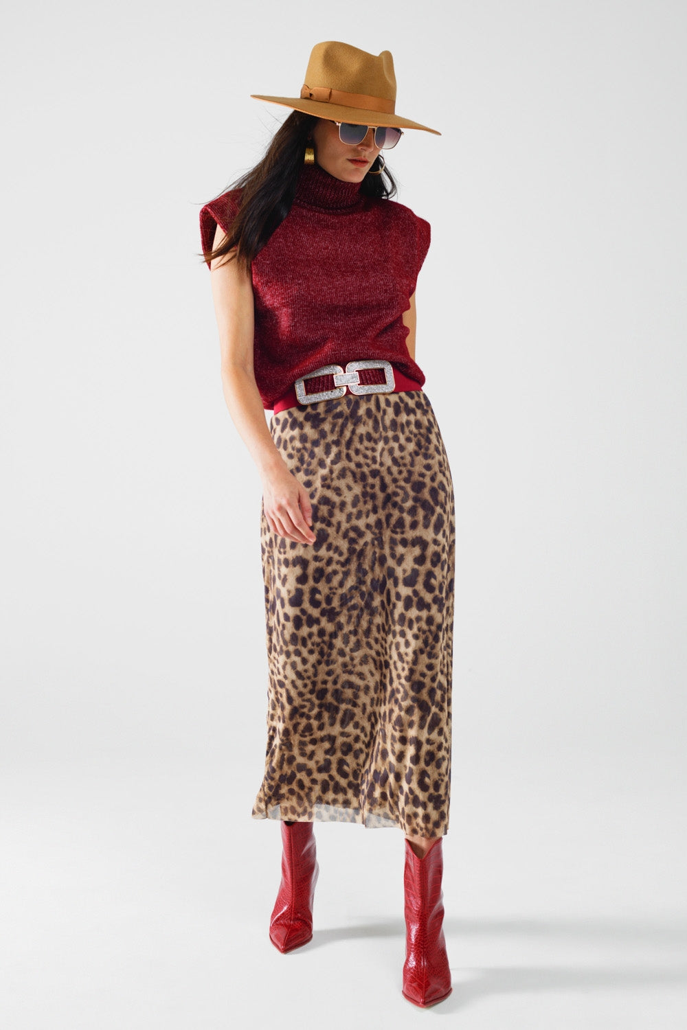 Pull sans manches à col roulé confortable en bordeaux