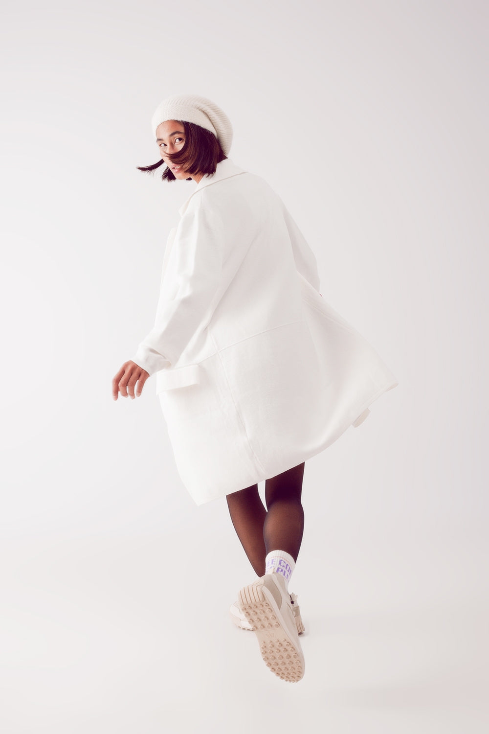Cardigan maxi à col oversize en crème